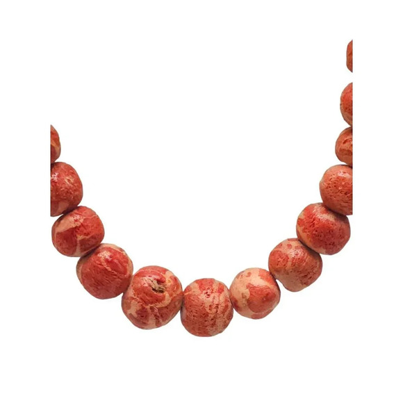 Orange Coral Ball Beaded Necklace Gold Tone Spring Ring Closure Vintage - Picture 3 of 6